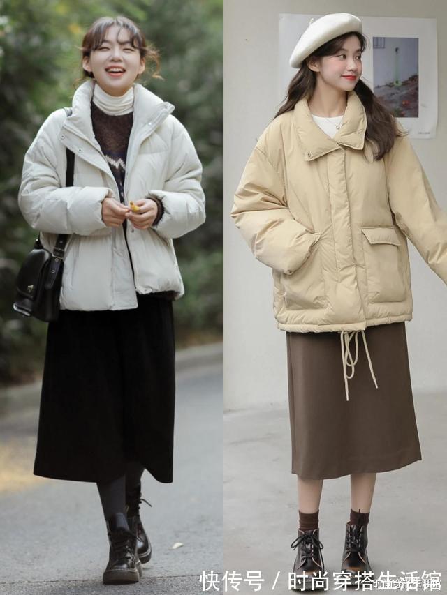 保暖|羽绒服下面尽量少穿裤子,今年更流行这样穿,时髦保暖又显瘦,美