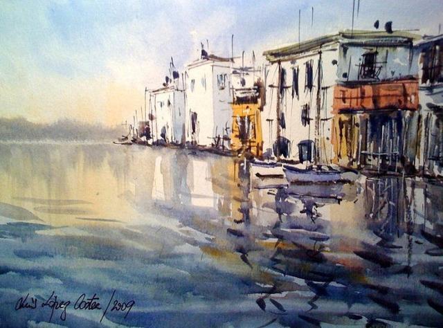 Luis#西班牙现代艺术家Luis Lopez Costea 水彩风景作品欣赏