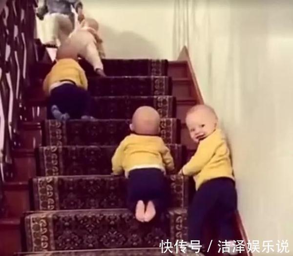喜感|姐姐带四胞胎上楼梯,画面太有喜感了,妈妈看见了哭笑不得