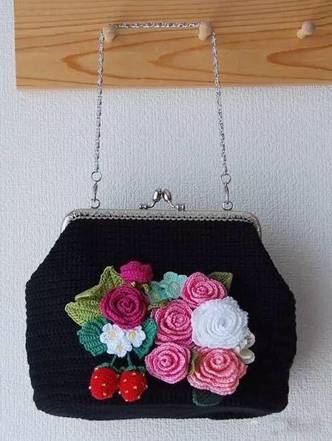 小花片 55款超美的钩花包包,只要会钩不同的花,拼缝在一起,就能做出