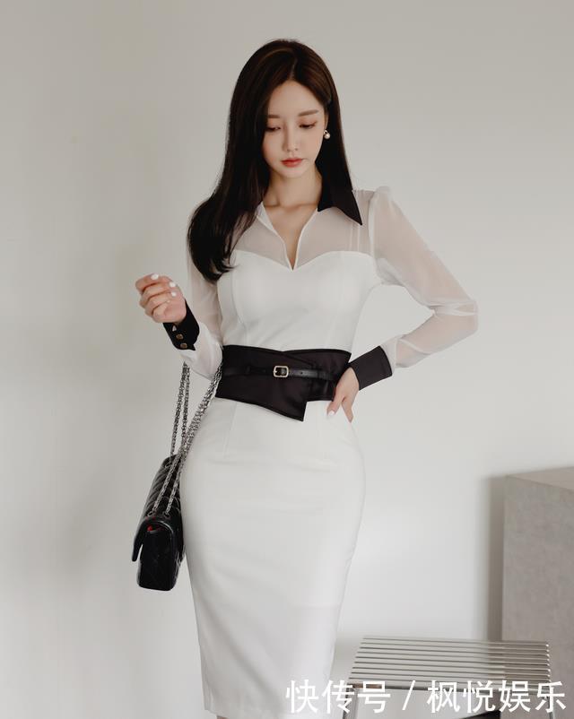 清雅纤巧蝉羽薄纱连衣裙,腰带点缀打造孙允珠清凉气质