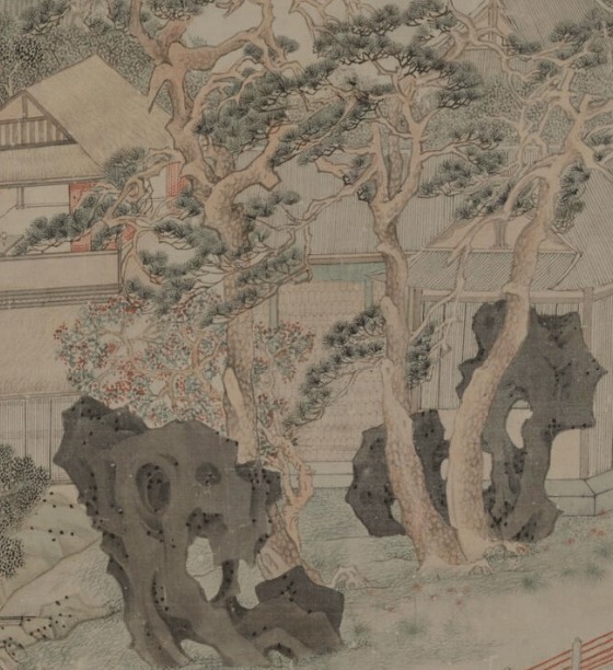 构图&『名画记』文徵明《东园图卷》,构图精巧,雅润秀莹