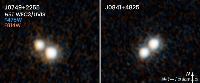 哈勃望远镜发现双重类星体，它们处于合并星系当中，形似双黄蛋