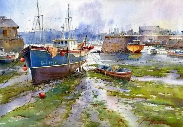 水色|西班牙艺术家的水彩风景画水色交融、生动自然,太迷人了