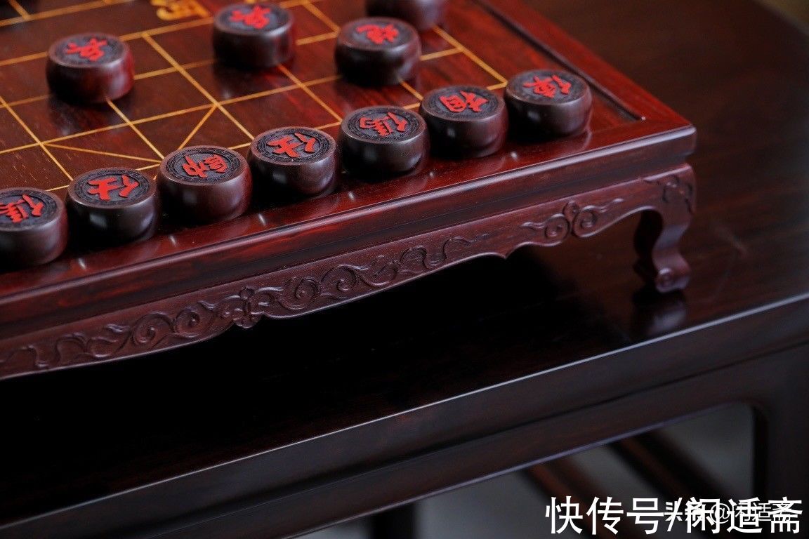 棋盘@文人雅趣，小叶紫檀，三弯腿卷草纹，双面棋盘