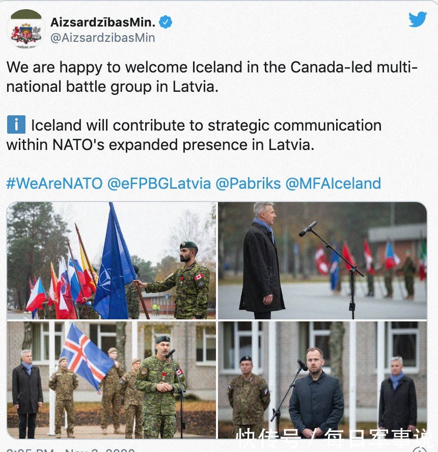 防部的官方|冰岛加入在拉脱维亚的北约战队