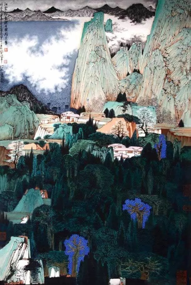 山水画$“江南鬼才”笔下的工笔山水画,色彩丰富,太震撼了!