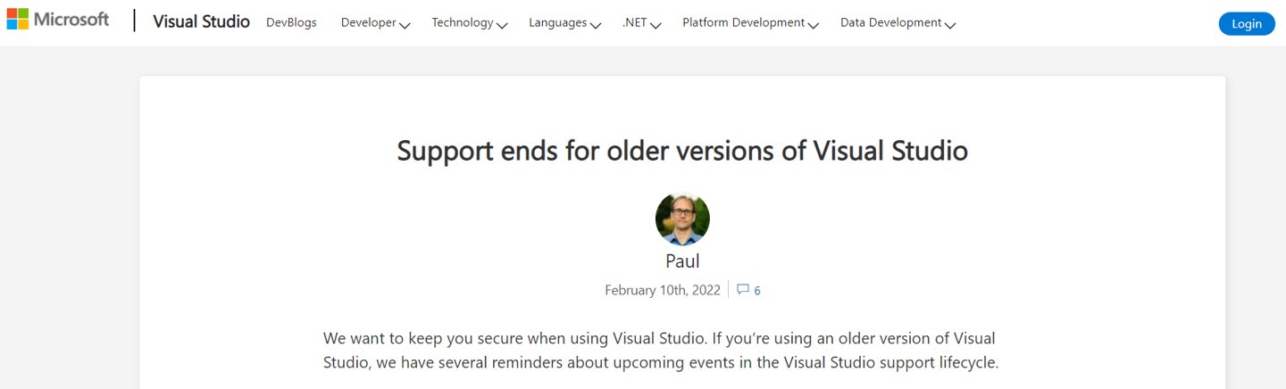 频道|微软：旧版 Visual Studio 将停止支持，2012/2017/2019 都受影响
