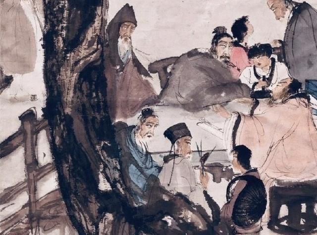 九老图!傅抱石这幅《九老图》意境太高,完胜了范曾的仿古人物画