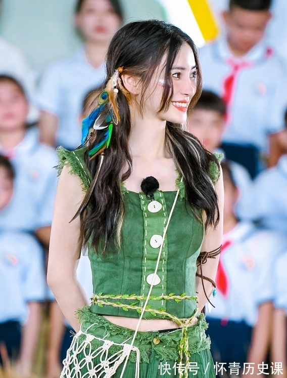 部落|angelababy《跑男》新路透,部落公主造型超清新,這是綠色少女吧