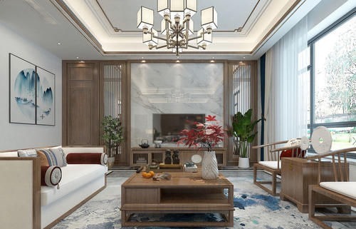 客厅|东北夫妻回乡建370㎡别墅,选胡桃木装中式,刚进门厅就被迷住