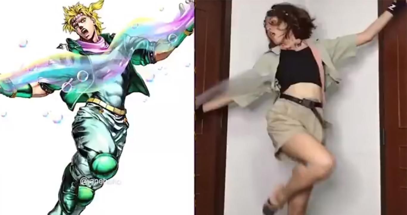 吉良吉影|小姐姐模仿高难度JOJO立,奇怪的姿势增加了,拍照再也不怕没Pose