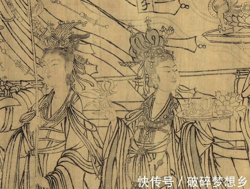 武宗元#满墙风动的众神,白描人物画范本——武宗元《朝元仙仗图》