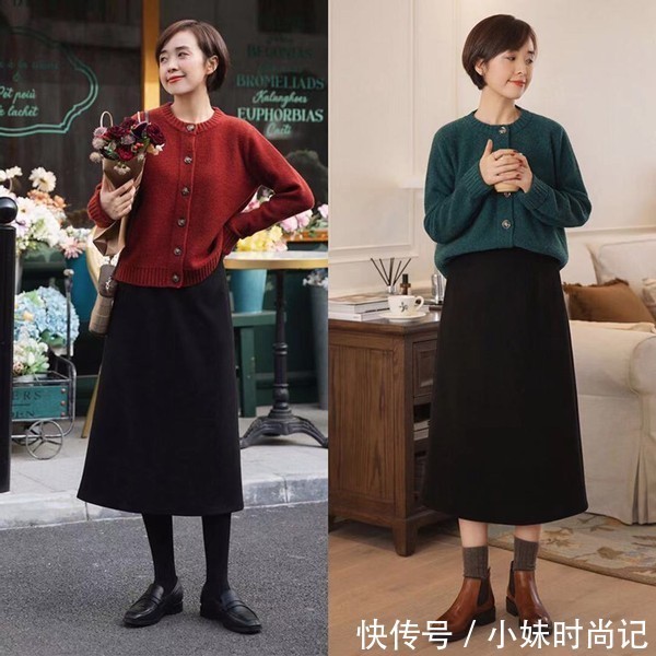 温婉贤淑的成熟女人穿搭！毛衣+裙子，讲求的是舒适自然