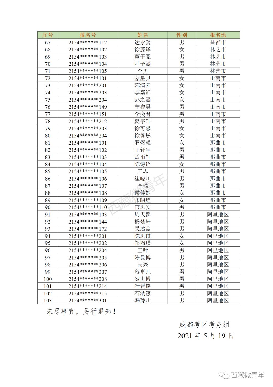 小升初|2021年内地西藏班小升初考试成都考区公告