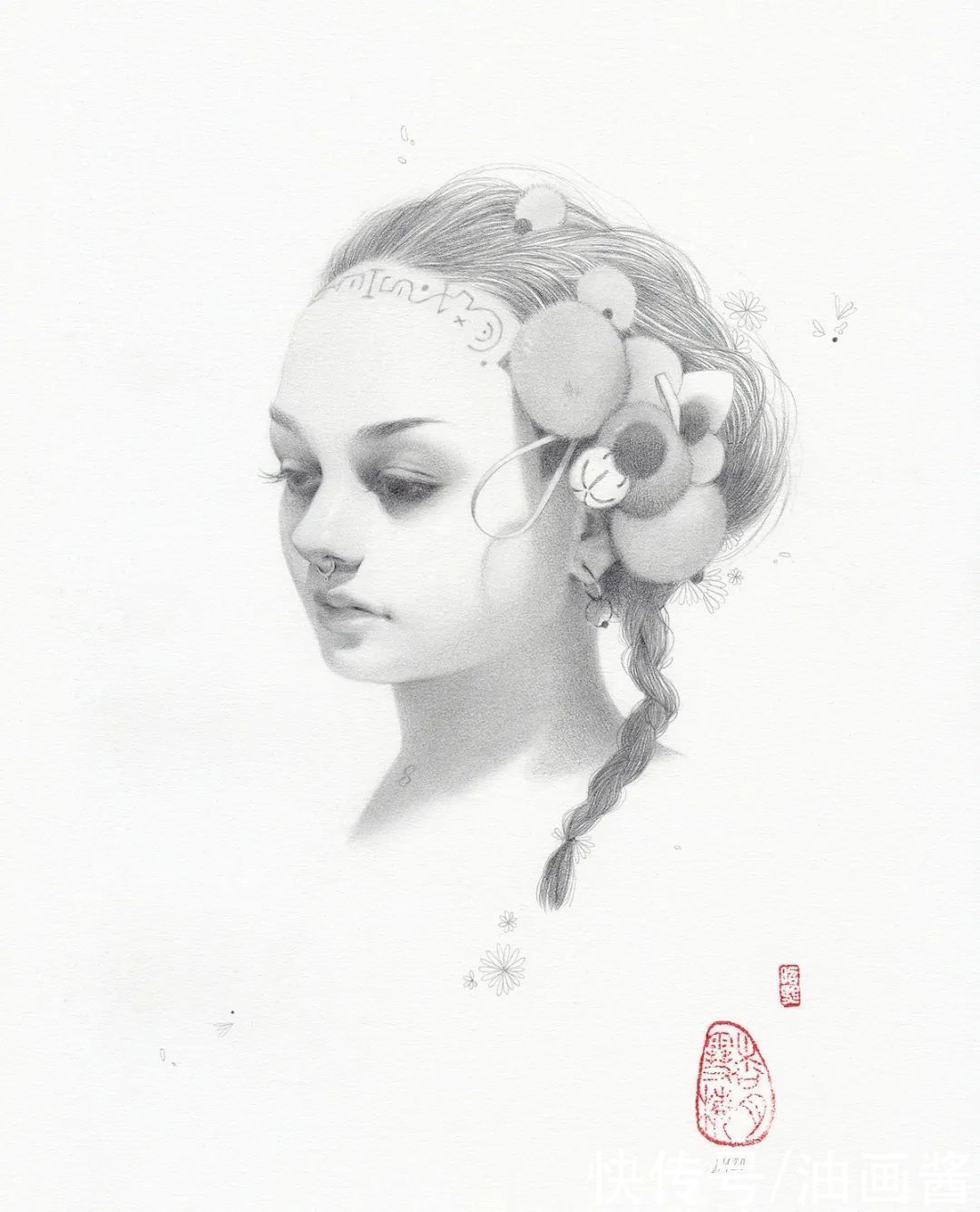 素描&韩风画家把女人画得像花一样美,看素描画,就知道是位高手