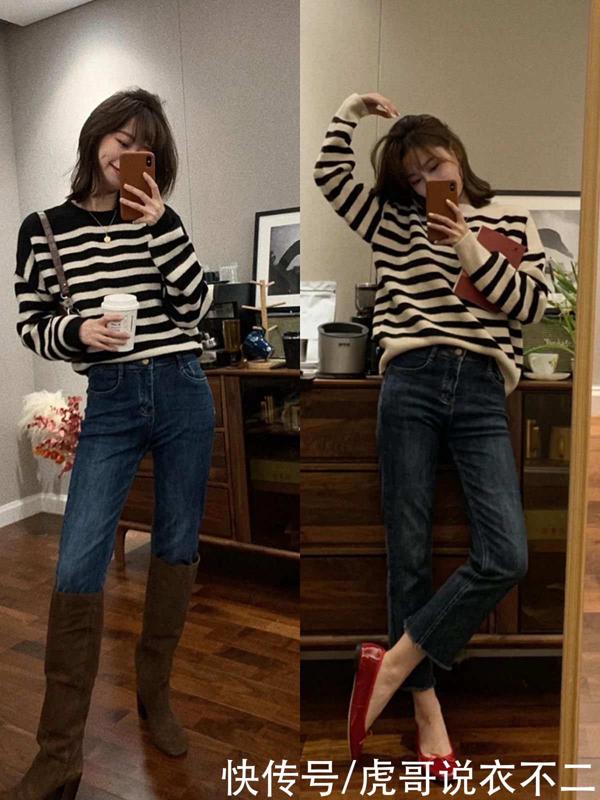 春季别总穿小脚牛仔裤了，法式牛仔裤正流行，一裤多穿时髦又高级