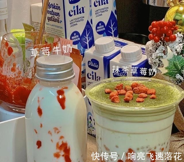 圣诞配色，巨好喝的抹茶草莓牛乳！