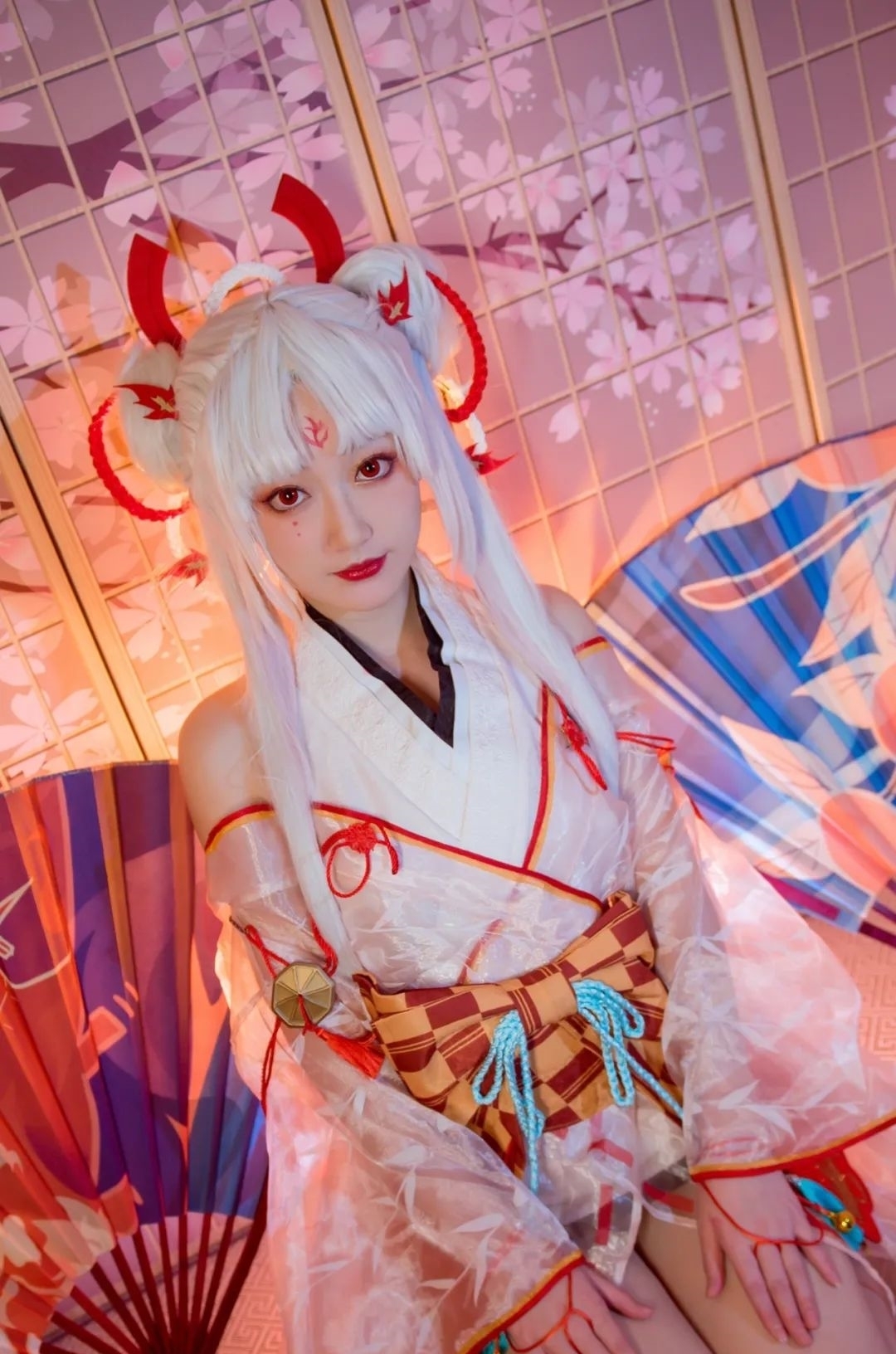 雪憶|cos:陰陽師不知火粉色桃花背景cos正片@桃墨