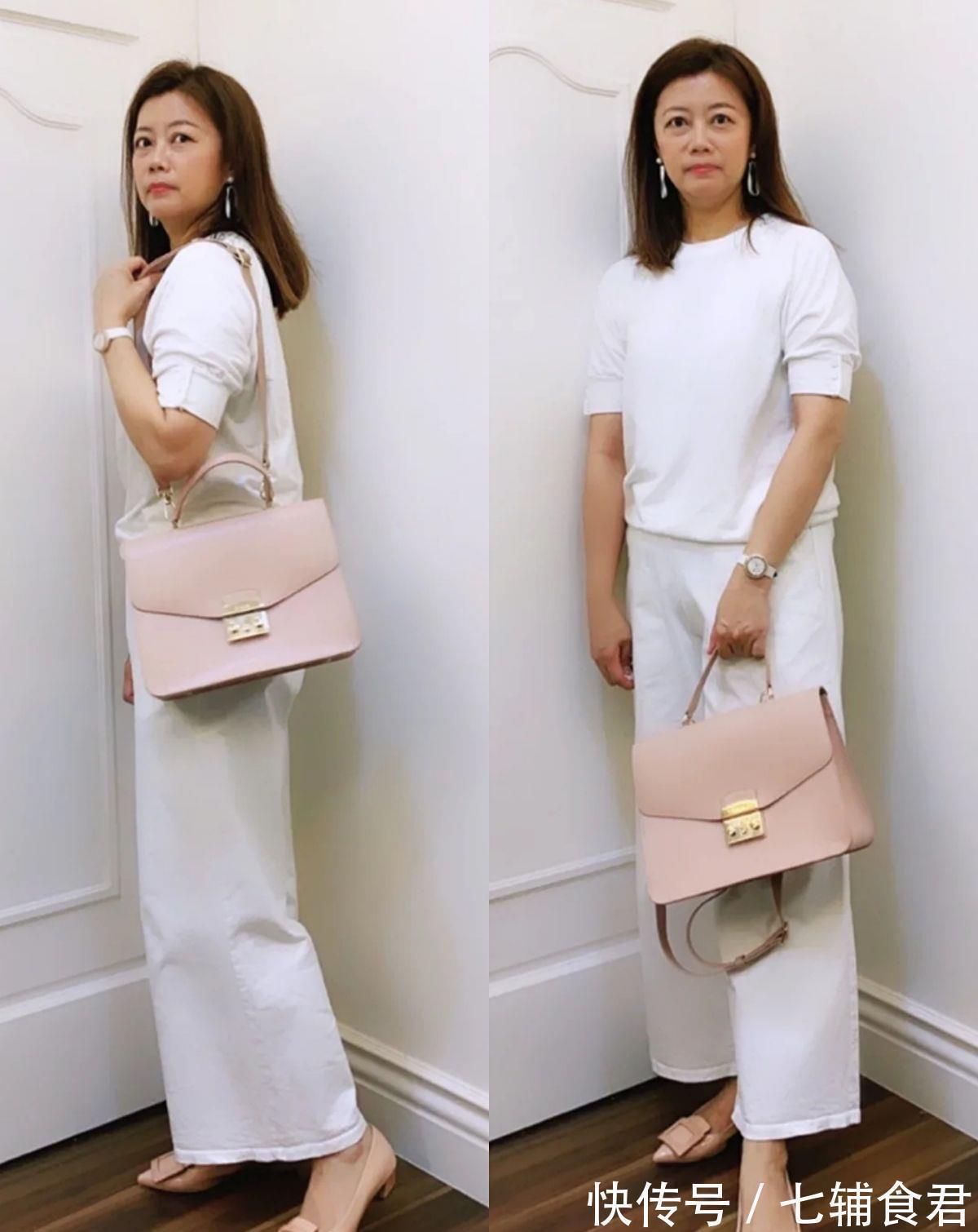 白裤子 这才是50岁微胖女人该有的打扮,白裤子“一衣多穿”,简约而高级