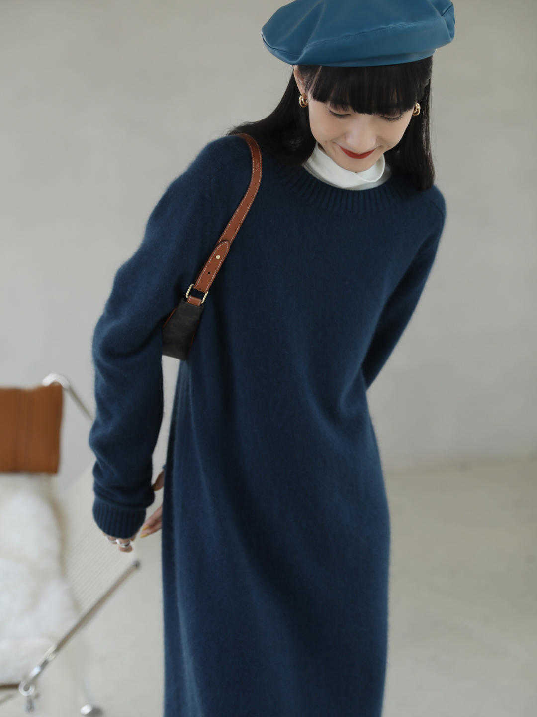 棕色|谁说针织连衣裙搭不出范,直筒针织连衣裙,时尚气质惊喜不断