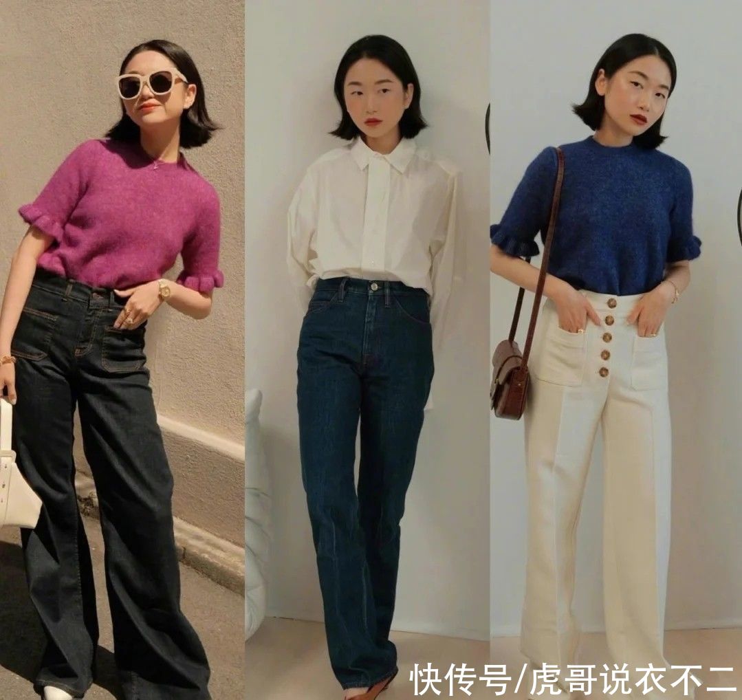 阔腿裤|适合1米58小个子的夏日打扮，“衬衫+高腰裤”，时髦洋气又高级