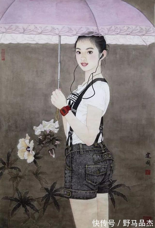 晚风|中国著名画家桑建国工笔人物画作品欣赏