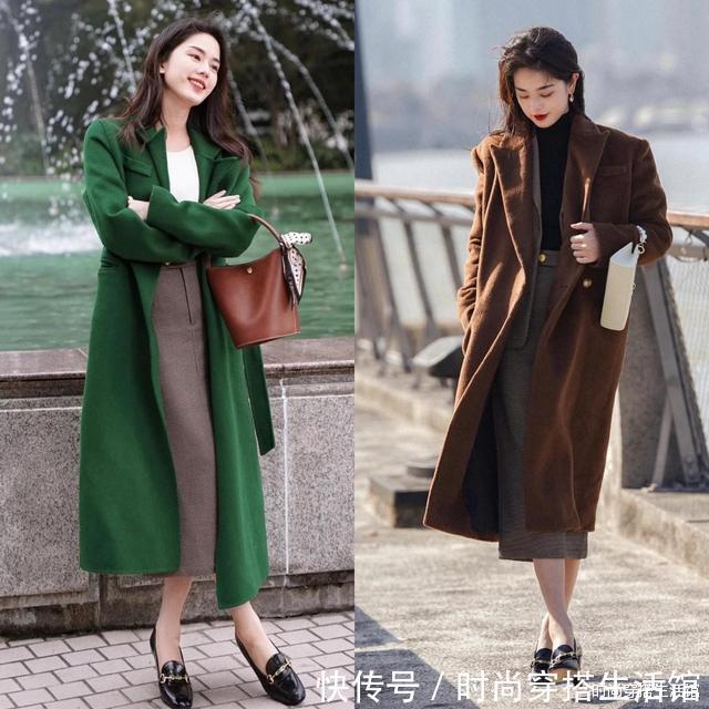 +裤裙 肤色暗黄女人,春天这样穿“大衣+裤裙”,洋气又显白,你买了吗