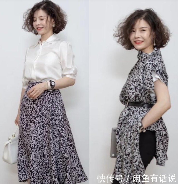 半裙|衣服不用买太多,50岁阿姨把半裙当上衣穿,配小黑裤却意外时髦