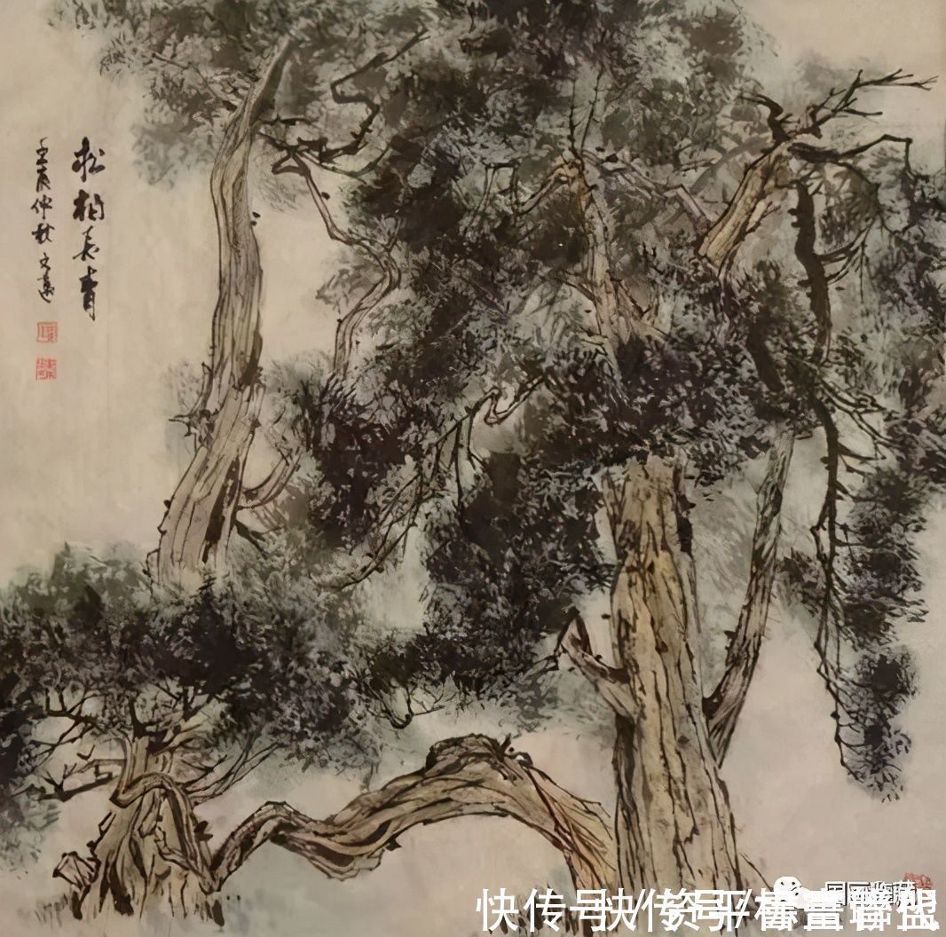 枝干@中国画如何画松树、丛树、柳树、竹林,中国画树的画法大全