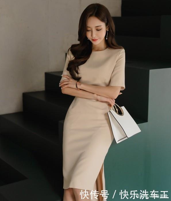 腰围|时尚风格孙允珠柔软的羊绒不对称腰围四分袖连衣裙