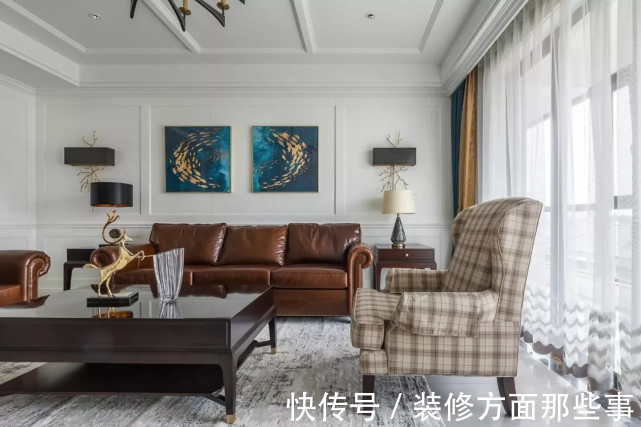 大理石|180平美式四居室,电视墙用大理石简约而不简单很高级