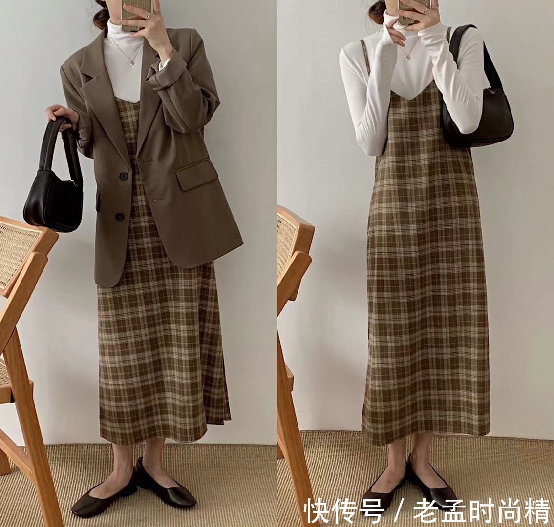 打底衫|早秋复古风 裙子、针织衫的搭配,显得简约温婉