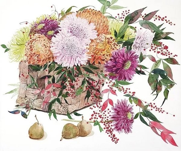 静物#日本柘植彩子Ayako Tsuge的花卉静物水彩画作品