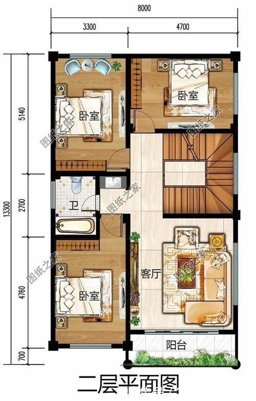 卧室|农村自建房设计图,两开间的户型也可以盖的很大气,清新有范