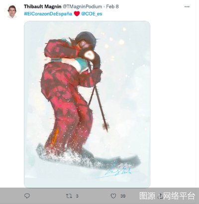 西班牙滑雪运动员“翻牌”小红书用户漫画，并中文感谢：谢谢你们的支持