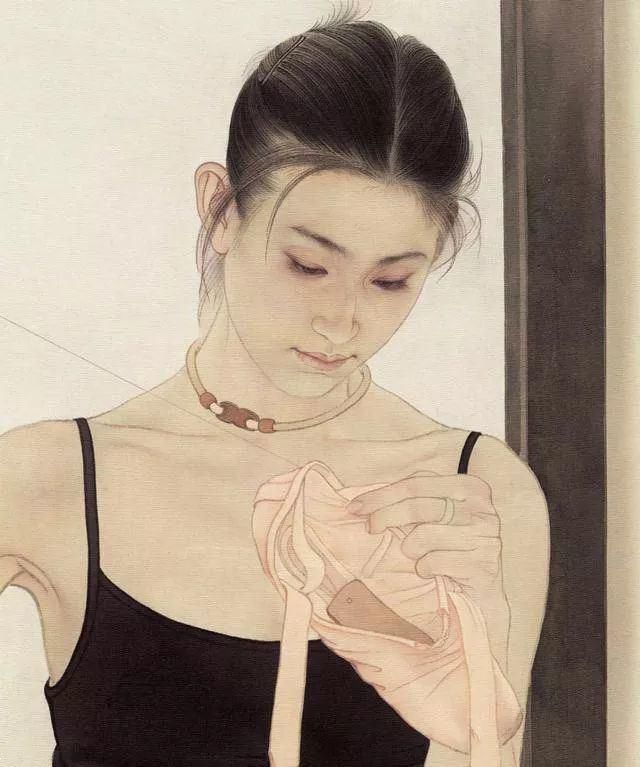 绢本!国画:何家英画笔下的怜怜女儿态,不同寻常的美感!