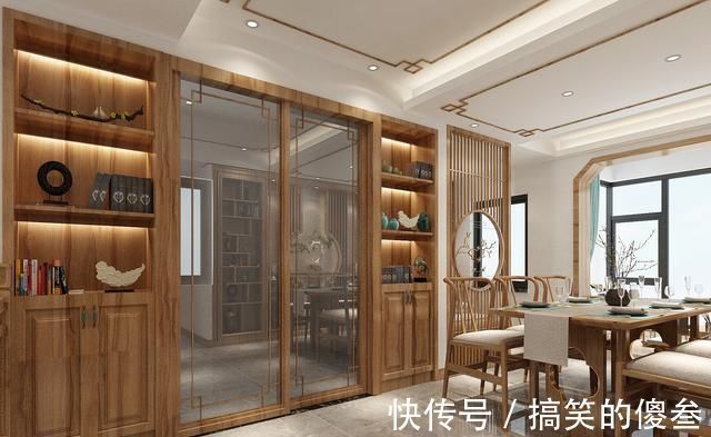 新中式风|130平米新中式风,听了老公的话,餐厅酒柜这样设计,美观又实用