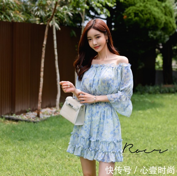 孙允珠|女神孙允珠高清时尚搭配:青蓝秋蕊蜜彩清纯芷兰连衣裙