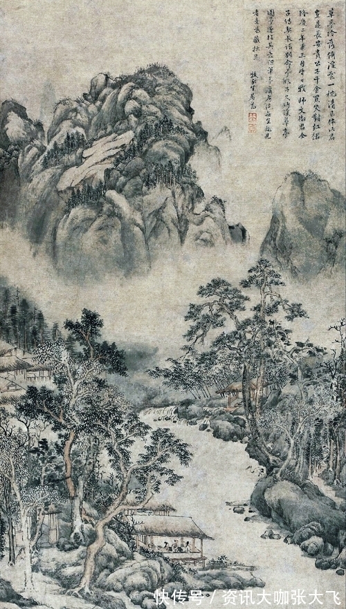 文人$文徵明弟子,爱画山林野趣,居节绘《溪山草亭》