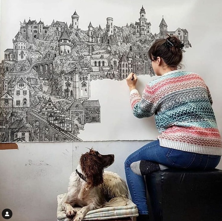 她的手#全球最抠女画家,用针管笔惊艳世界,这细节和线条让人惊叹不已!