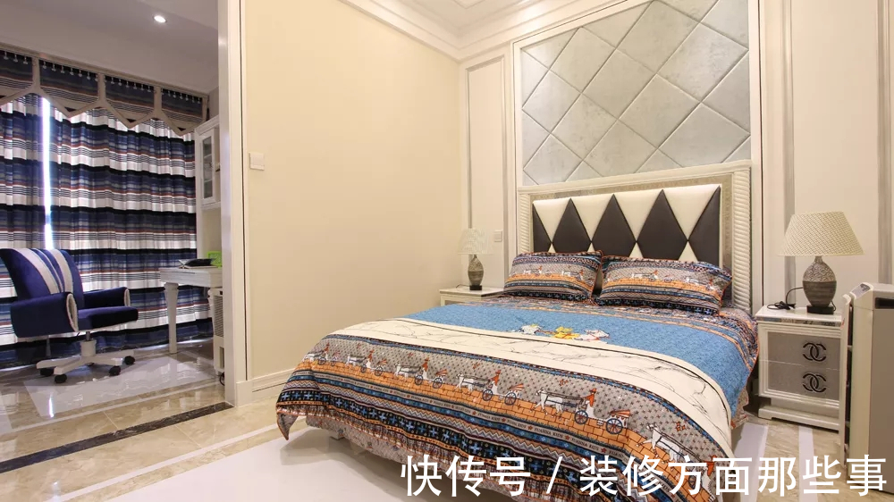 欧式|128平欧式风三居室,温馨米色融入精致高雅的蓝就是亮眼