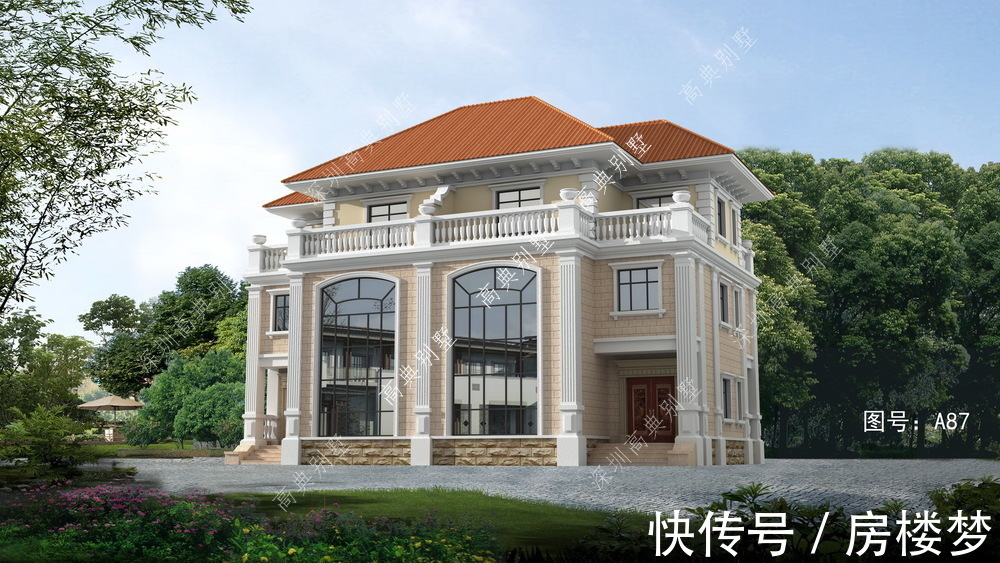 别墅|这款三层欧式双拼别墅,户型方正对称,适合乡村自建房。