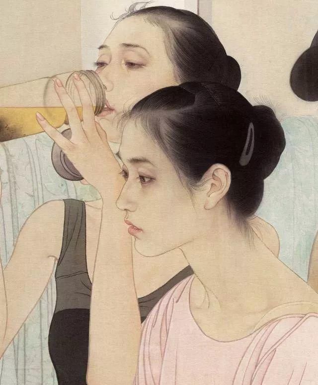 绢本!国画:何家英画笔下的怜怜女儿态,不同寻常的美感!