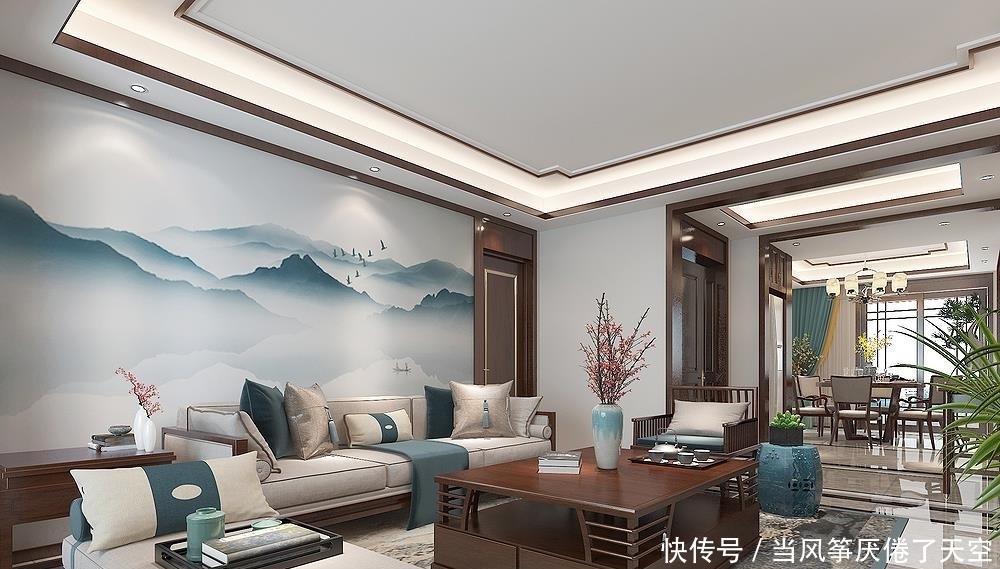 山水画|他家的中式风太好看了，入户玄关的圆形造型，很有中式意韵和品味