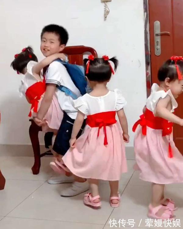 小公举|儿子想要妹妹,妈妈生下3胞胎女儿,放学回家的场景,太热闹了!