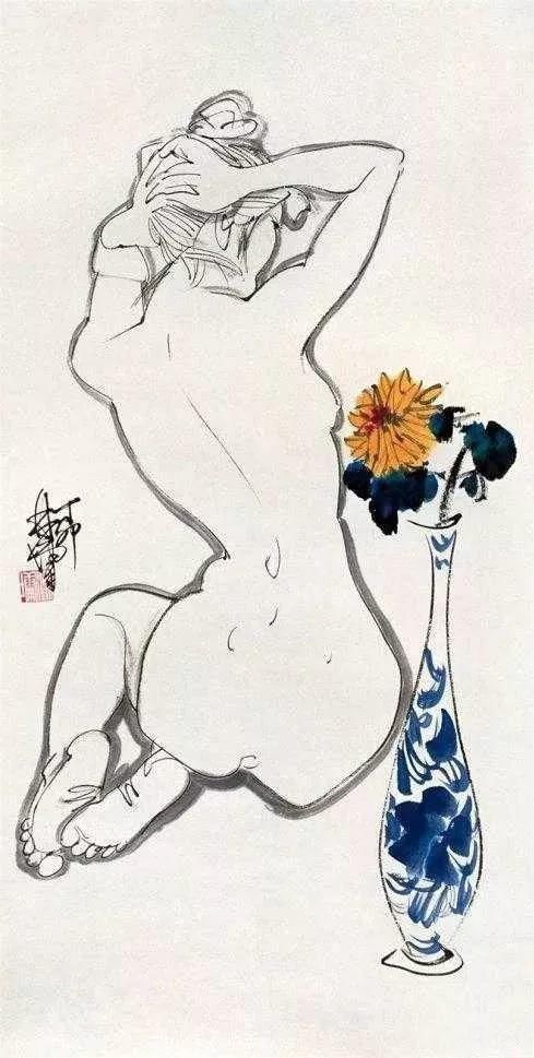 广美教授林墉笔下的女人体国画，俏丽、灵动，勾人魂魄，养眼！