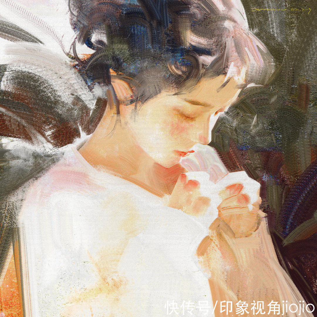 插画作品$高级油画质感的插画作品,笔下的白衣少女太梦幻了