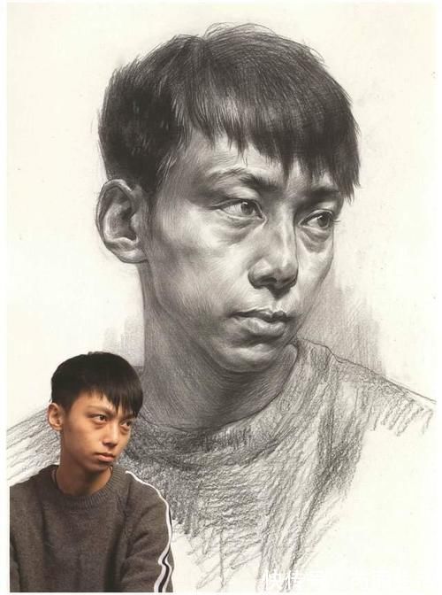 校考!图南画室丨男青年正面素描头像教学讲解丨联考校考素描头像高分卷
