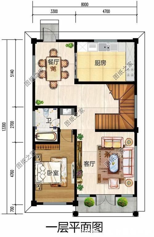 卧室|农村自建房设计图,两开间的户型也可以盖的很大气,清新有范